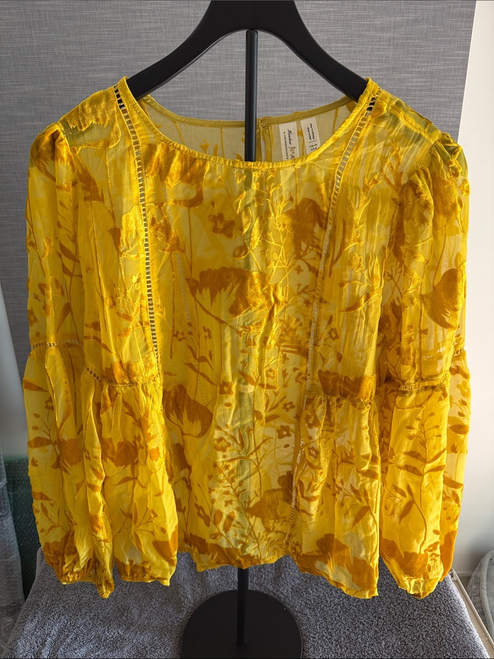 Meadow Rue Yellow Floral Sheer Peasant Blouse